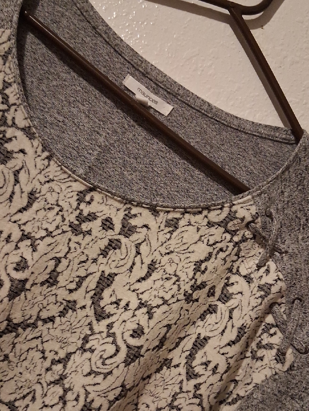Maurices Cream and Gray Floral Lace-Texture Pullover